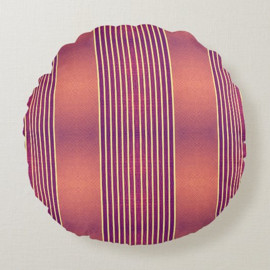 Exotic Faux Snake Leather & Linear Stripe Salmon Rond Kussen (Voorkant)