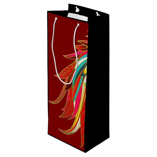 Exotic Feathers Red and Black Wijn Cadeautas (Achterkant Gekanteld)