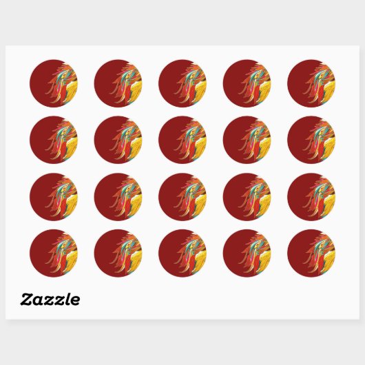 Exotic Feathers Red Ronde Sticker (Vel)