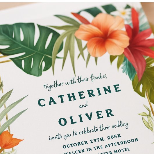 Exotic Floral Palm Tropical Garden Wedding Kaart