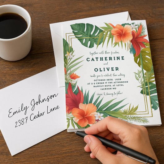 Exotic Floral Palm Tropical Garden Wedding Kaart