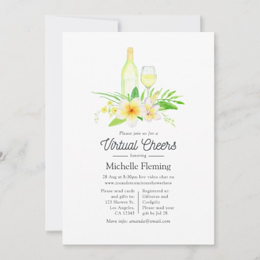 Exotic Floral Wine Toasting Virtual Shower Kaart (Voorkant)
