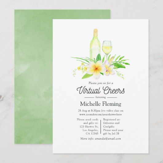 Exotic Floral Wine Toasting Virtual Shower Kaart (Voorkant / Achterkant)