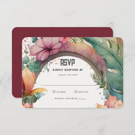 Exotic Flower Arch Summer Garden Weddenschap RSVP (Voorkant / Achterkant)