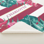 Exotic Flowers Monogram gestript Burgundy Sherpa Deken (3/4)