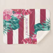 Exotic Flowers Monogram gestript Burgundy Sherpa Deken (Voorkant (horizontaal))