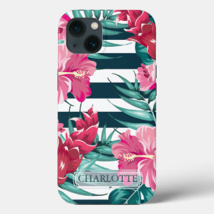 Exotic Flowers Monogram gestript iPhone 13 Hoesje