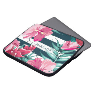 Exotic Flowers Monogram gestript Laptop Sleeve