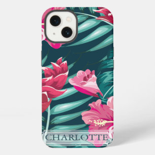 Exotic Flowers Monogram Roze iPhone 13 Hoesje