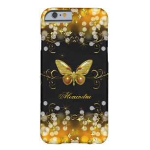 Exotic Gold Black Butterfly Sparkles Barely There iPhone 6 Hoesje