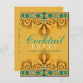 Exotic Gold & Blauwgroen Party Invitation Briefkaa Uitnodiging Briefkaart (Voorkant / Achterkant)