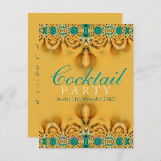 Exotic Gold & Blauwgroen Party Invitation Briefkaa Uitnodiging Briefkaart (Voorkant / Achterkant)