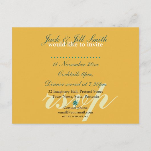 Exotic Gold & Blauwgroen Party Invitation Briefkaa Uitnodiging Briefkaart (Achterkant)