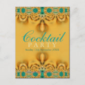 Exotic Gold & Blauwgroen Party Invitation Briefkaa Uitnodiging Briefkaart (Voorkant)