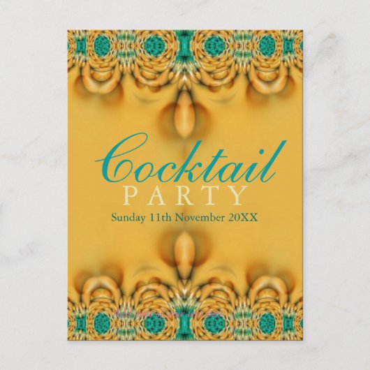 Exotic Gold & Blauwgroen Party Invitation Briefkaa Uitnodiging Briefkaart (Voorkant)