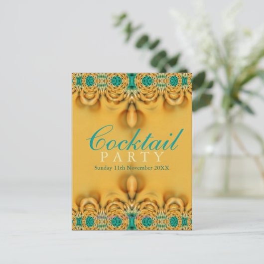 Exotic Gold & Blauwgroen Party Invitation Briefkaa Uitnodiging Briefkaart (Staand voorkant)