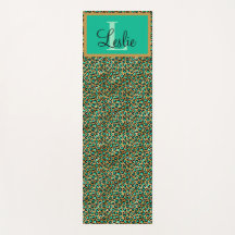 Exotic Green Gold Black Leopard Print Monogramed