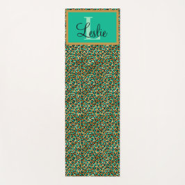 Exotic Green Gold Black Leopard Print Monogramed Yogamat
