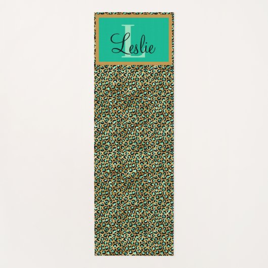 Exotic Green Gold Black Leopard Print Monogramed Yogamat (Voorkant)