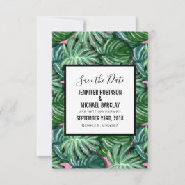 Exotic Green Tropical Leaders Pattern Save the Dat Date