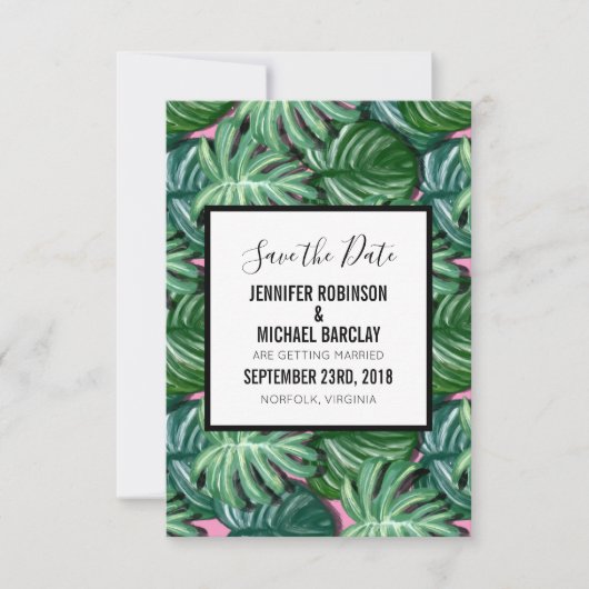Exotic Green Tropical Leaders Pattern Save the Dat Date (Voorkant)