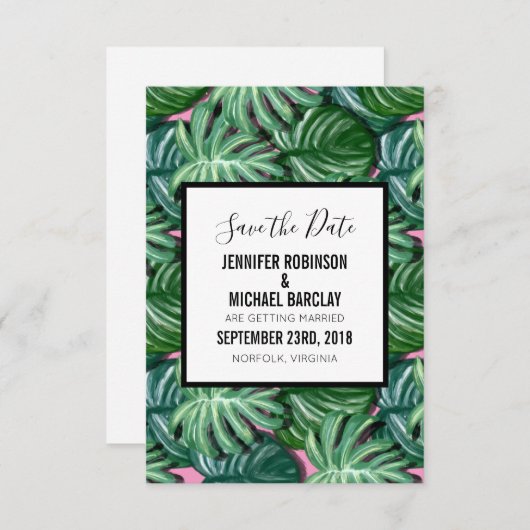 Exotic Green Tropical Leaders Pattern Save the Dat Save The Date (Voorkant / Achterkant)