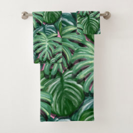 Exotic Green Tropical Leaves Pattern Bad Handdoek