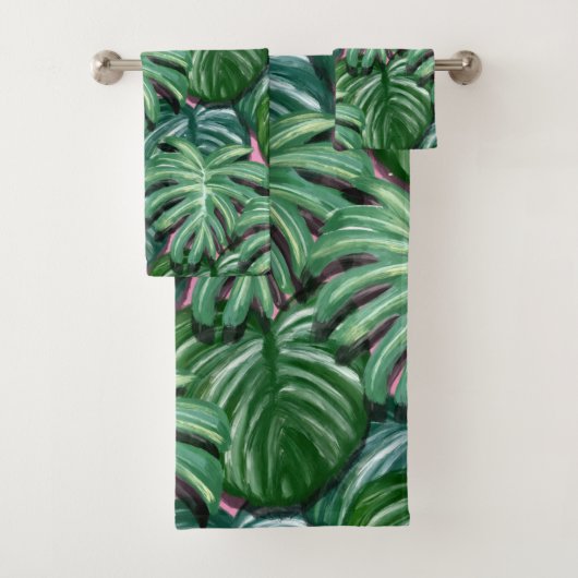 Exotic Green Tropical Leaves Pattern Bad Handdoek (Insitu)