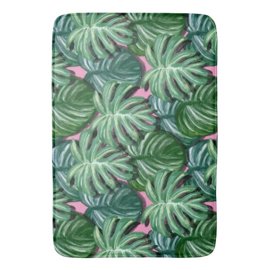 Exotic Green Tropical Leaves Pattern Badmat (Voorkant Verticaal)