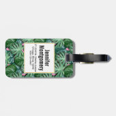 Exotic Green Tropical Leaves Pattern Bagagelabel (Achterkant horizontaal)