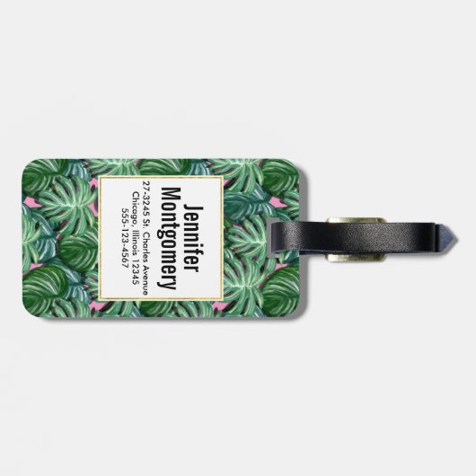 Exotic Green Tropical Leaves Pattern Bagagelabel (Achterkant horizontaal)
