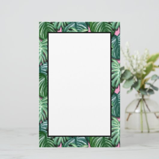 Exotic Green Tropical Leaves Pattern Briefpapier (Staand voorkant)