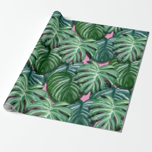 Exotic Green Tropical Leaves Pattern Cadeaupapier (Uitgerold)