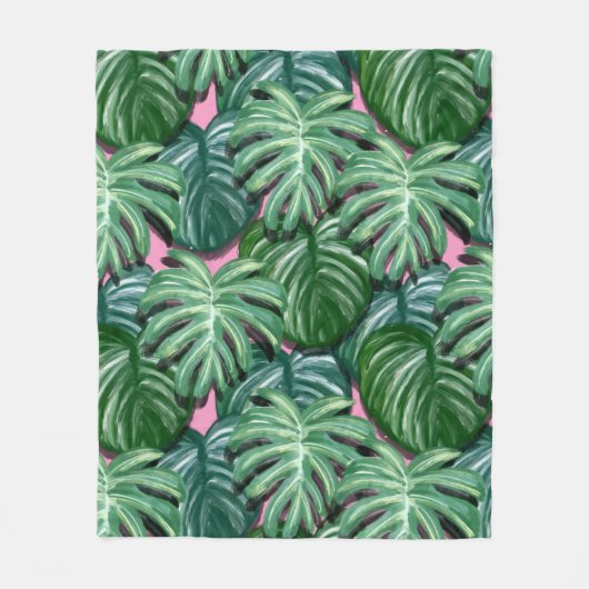 Exotic Green Tropical Leaves Pattern Fleece Deken (Voorkant)