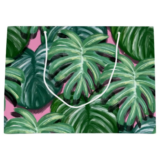 Exotic Green Tropical Leaves Pattern Groot Cadeauzakje (Voorkant)
