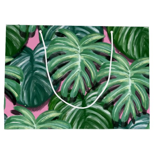 Exotic Green Tropical Leaves Pattern Groot Cadeauzakje (Achterkant)