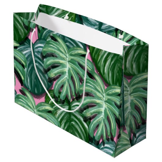 Exotic Green Tropical Leaves Pattern Groot Cadeauzakje (Achterkant Gekanteld)
