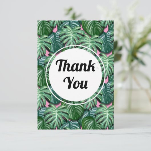 Exotic Green Tropical Leaves Pattern Hartelijk dan Bedankkaart (Staand voorkant)