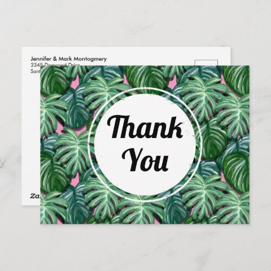 Exotic Green Tropical Leaves Pattern Hartelijk dan Briefkaart (Voorkant / Achterkant)