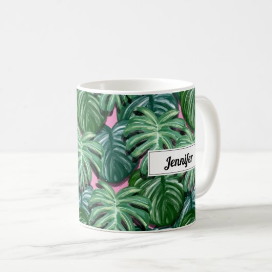 Exotic Green Tropical Leaves Pattern Koffiemok (Voorkant rechts)