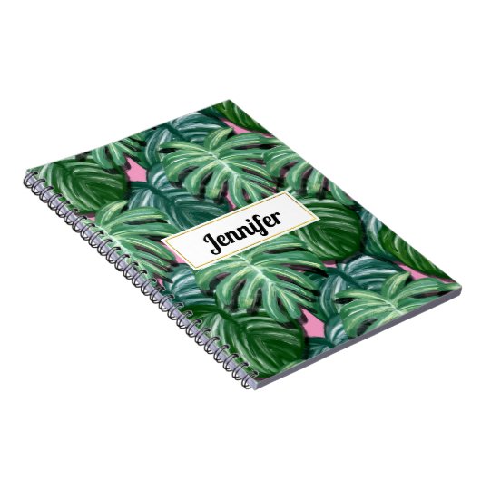 Exotic Green Tropical Leaves Pattern Notitieboek (Rechterzijde)