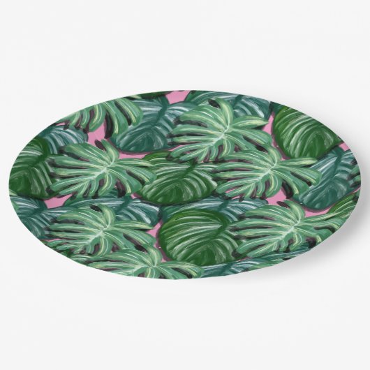 Exotic Green Tropical Leaves Pattern Papieren Bordje (Gekanteld)