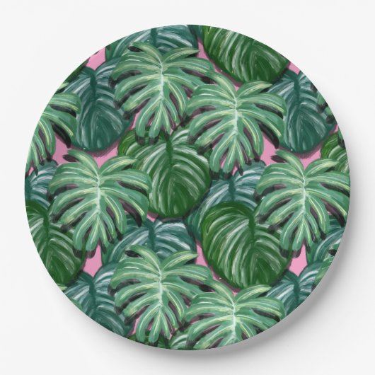 Exotic Green Tropical Leaves Pattern Papieren Bordje (Voorkant)