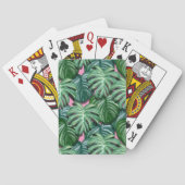 Exotic Green Tropical Leaves Pattern Pokerkaarten (Achterkant)