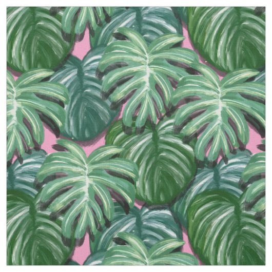 Exotic Green Tropical Leaves Pattern Stof (Swatch)