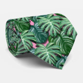 Exotic Green Tropical Leaves Pattern Stropdas (Opgerold)