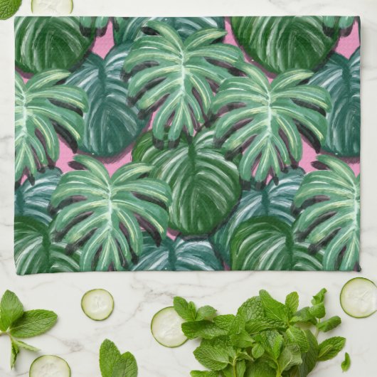 Exotic Green Tropical Leaves Pattern Theedoek (Gevouwen)