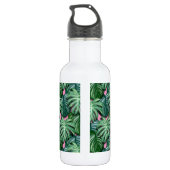 Exotic Green Tropical Leaves Pattern Waterfles (Achterkant)