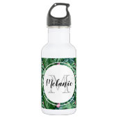 Exotic Green Tropical Leaves Pattern Waterfles (Voorkant)