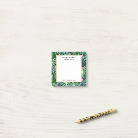 Exotic Green Tropical Leaves Pattern Weddenschap Post-it® Notes (Op bureau)